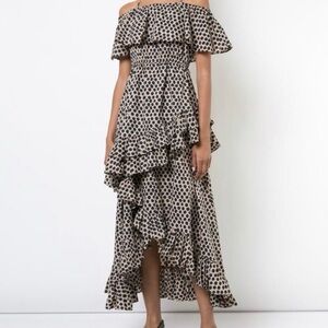 RHODE Resort “Salma” Brown Dot Ruffle Maxi Dress ~ Sz XS